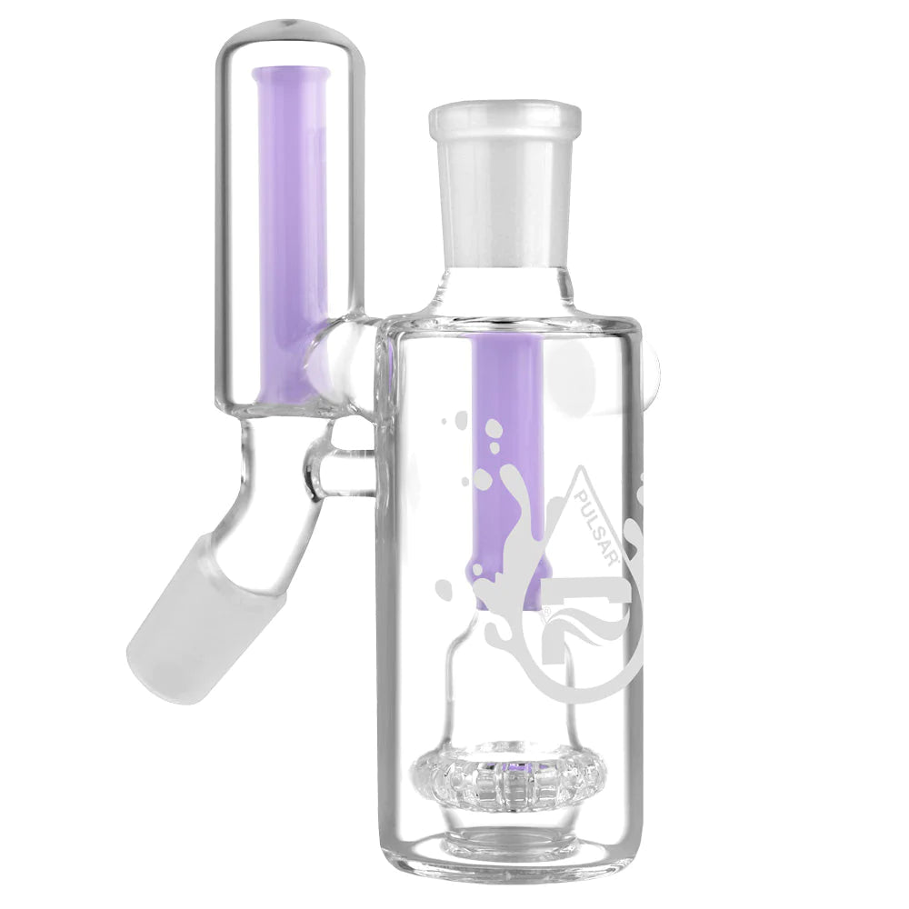 Pulsar Dual Chamber Ashcatcher in Clear with Purple Accents, 45 Degree Joint