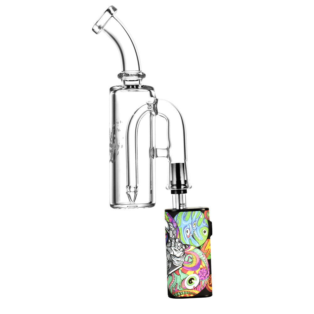Pulsar Petite Pocket Cart Rig Bubbler, clear borosilicate glass with colorful design, front view