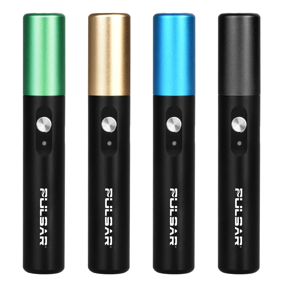 Pulsar PHD Pre-Heat 510 Battery in green, gold, blue, black, front view, compact design for vaping