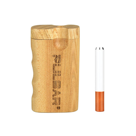 Pulsar Wooden Dugout with Pistol Grip and Twist Top, 3.25" Small Size, Next to White One-Hitter