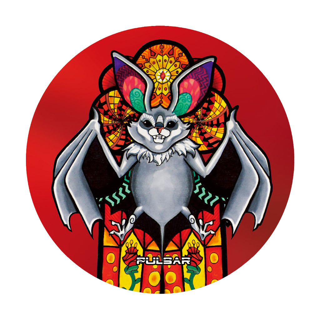 Pulsar Psychedelic Turtle Beaker Water Pipe with vibrant red background and artistic turtle design