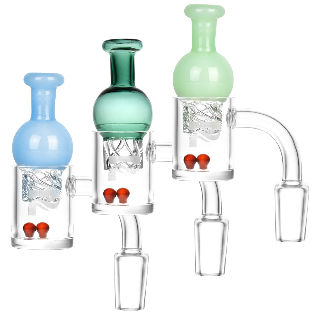 Pulsar Quartz Banger w/ Helix Carb Cap for Dab Rigs, Clear Quartz, Front View