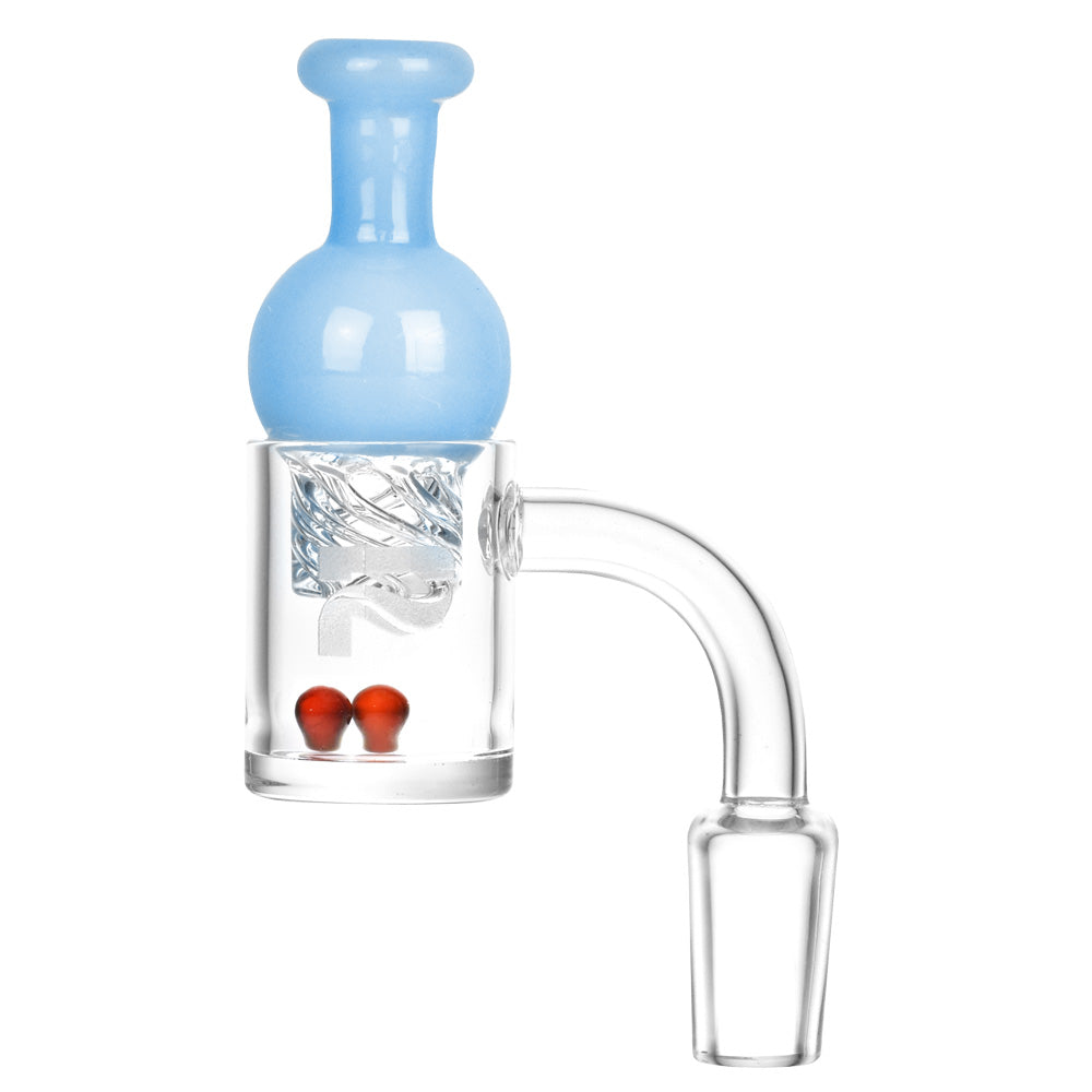 Pulsar Quartz Banger with Helix Carb Cap, Clear 14mm Joint, Front View on White Background