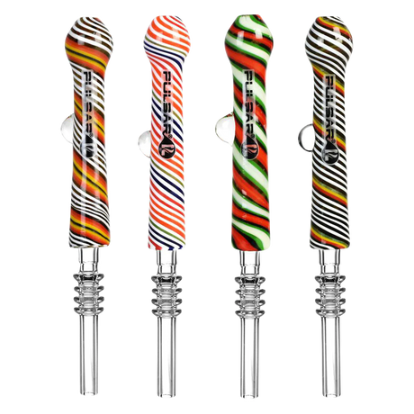Pulsar Rainbow Twist Dab Straws with Quartz Tips, Assorted Colors, 6" Borosilicate Glass, Front View