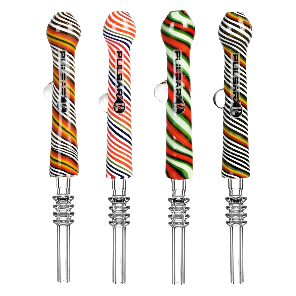 Pulsar Rainbow Twist Dab Straws with Quartz Tips, Assorted Colors, 6" Borosilicate Glass, Front View