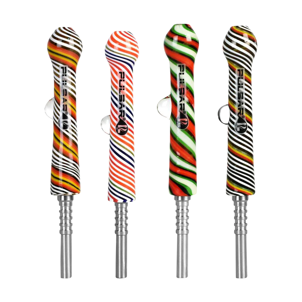 Pulsar Rainbow Twist Dab Straws with Titanium Tips, Assorted Colors, Front View