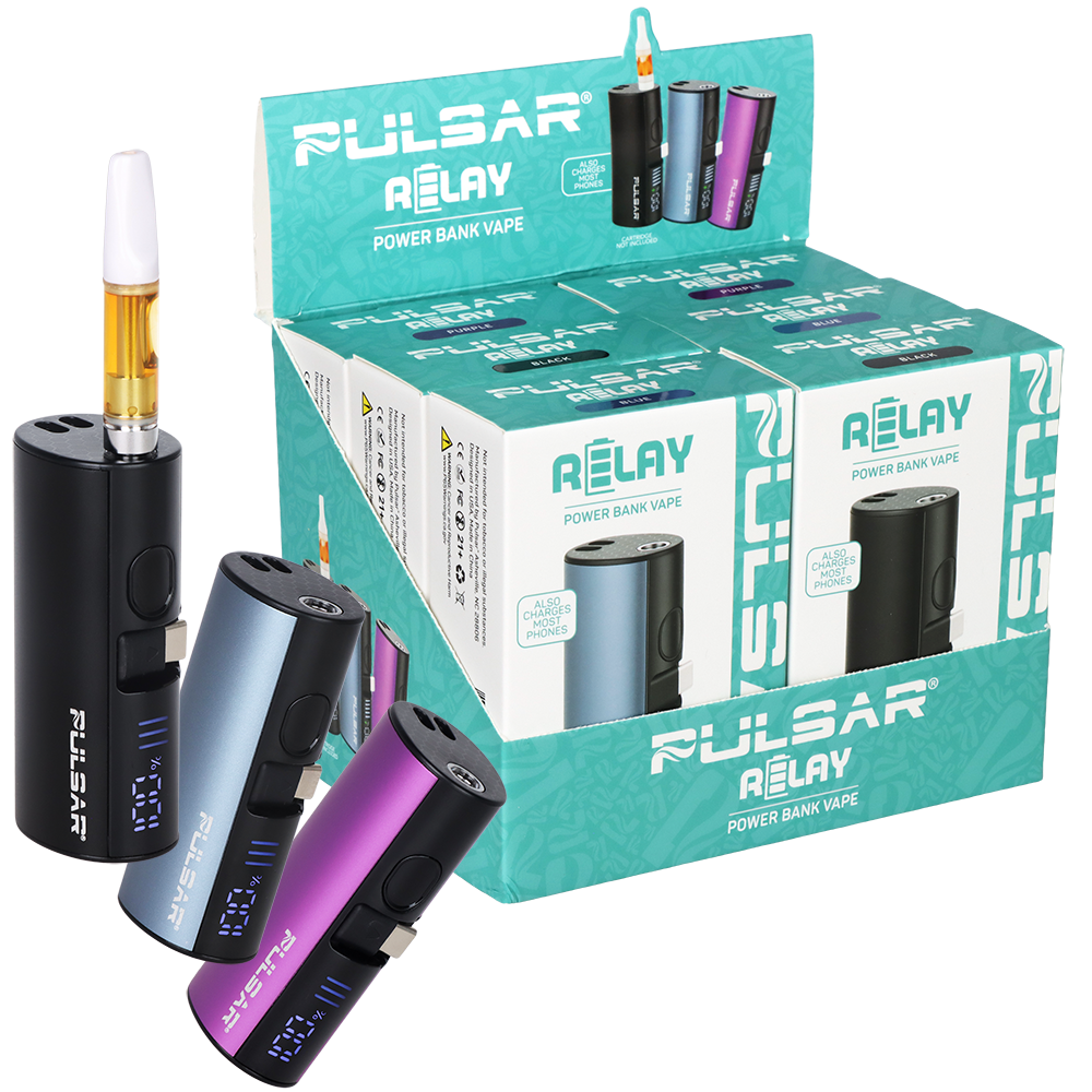 Pulsar Relay 5000mAh 510 power bank vape battery 6 pack, a retail display set of batteries