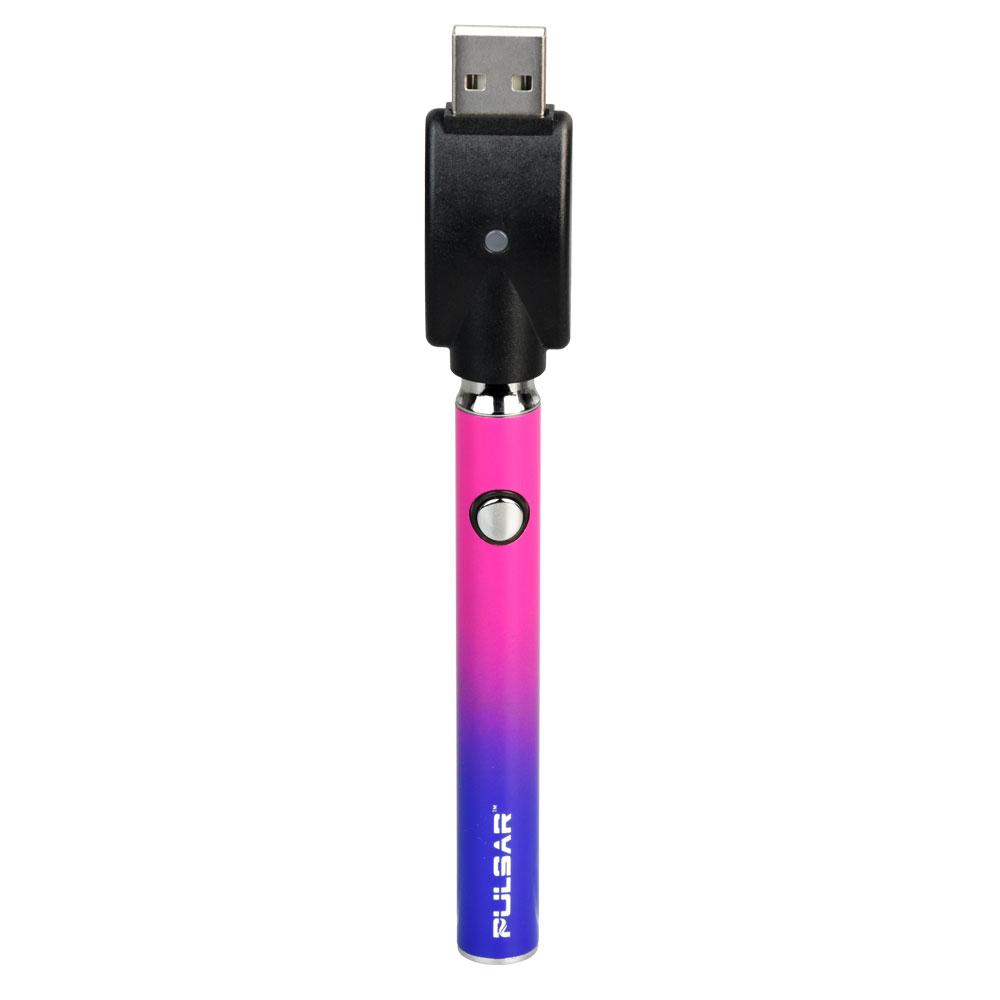 Pulsar ReMEDi Vape Battery in Gradient Pink, Front View with USB Charger, Portable Design