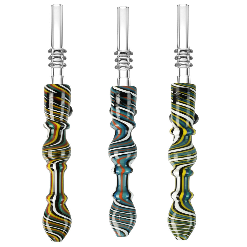 Pulsar Retro Stripes Glass Dab Straws with Quartz Tips, Front View on White Background