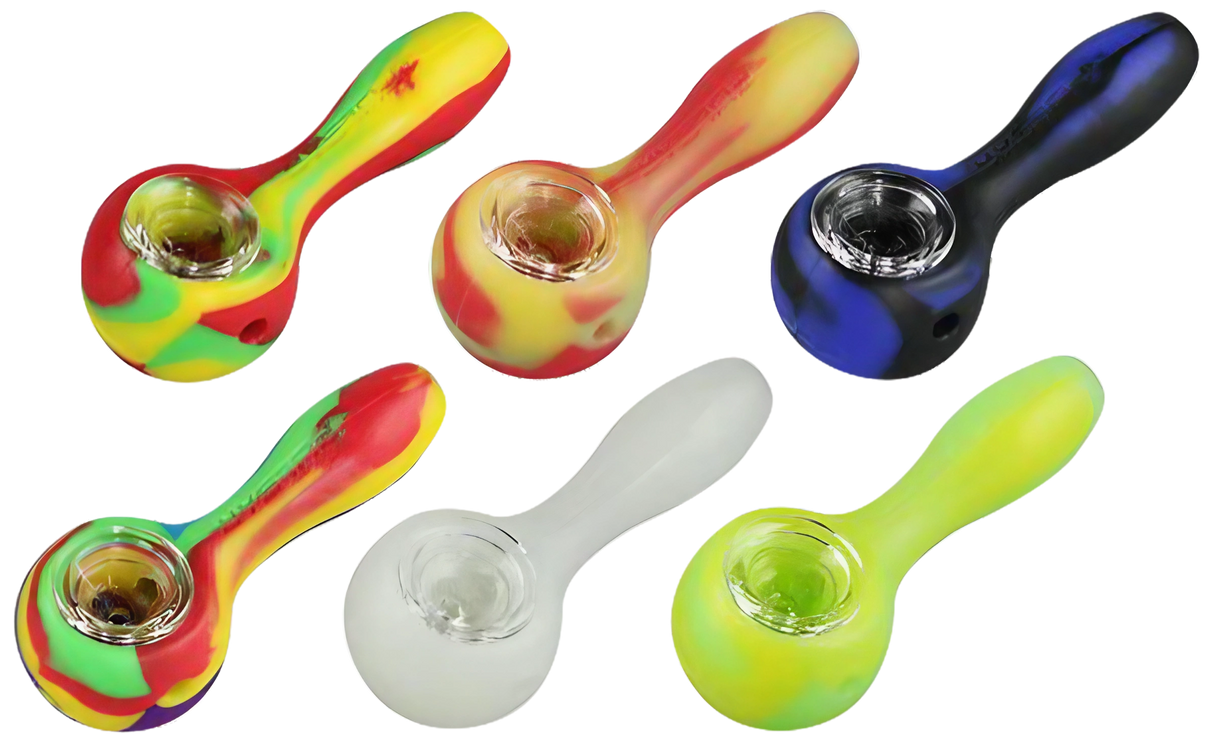 Pulsar RIP Silicone Spoon Pipes in various colors with borosilicate glass bowls