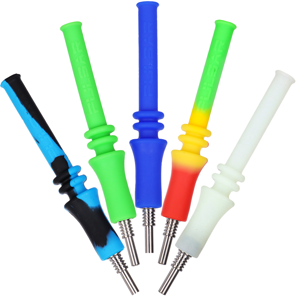 Blue unbreakable silicone dab straw from the Pulsar RIP Series, platinum-cured and BPA-free