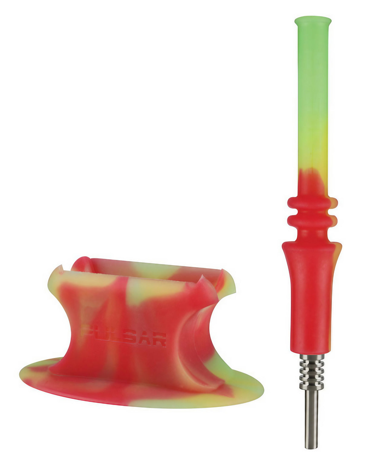 Pulsar RIP Silicone Vapor Straw w/ Titanium Tip & Stand - Rasta Glow, Front View