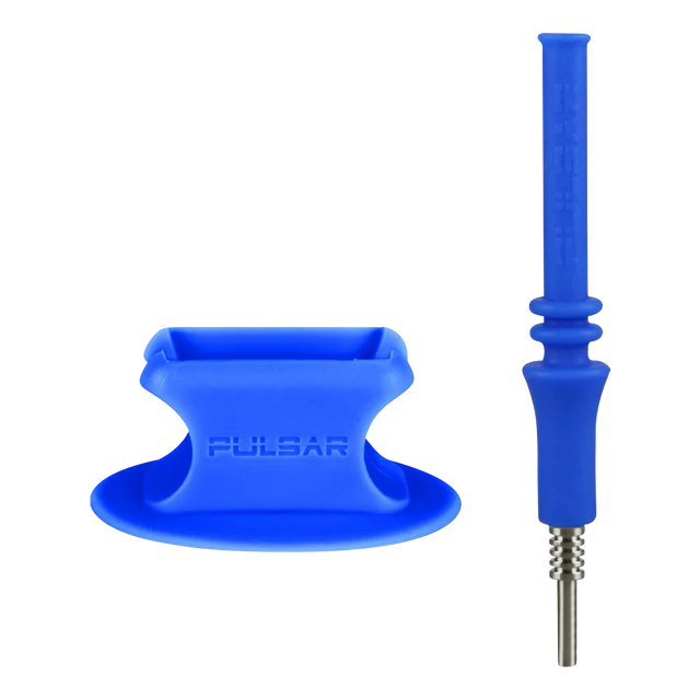 Pulsar RIP Silicone Vapor Straw with Stand in Blue, 6.25" with Titanium Tip, Side View