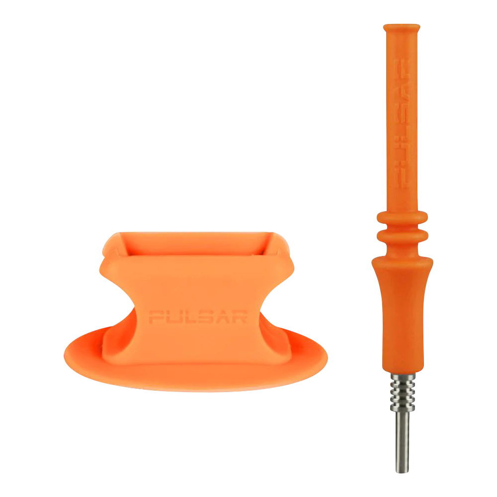 Pulsar RIP orange silicone vapor straw with titanium tip and stand, ideal for concentrates