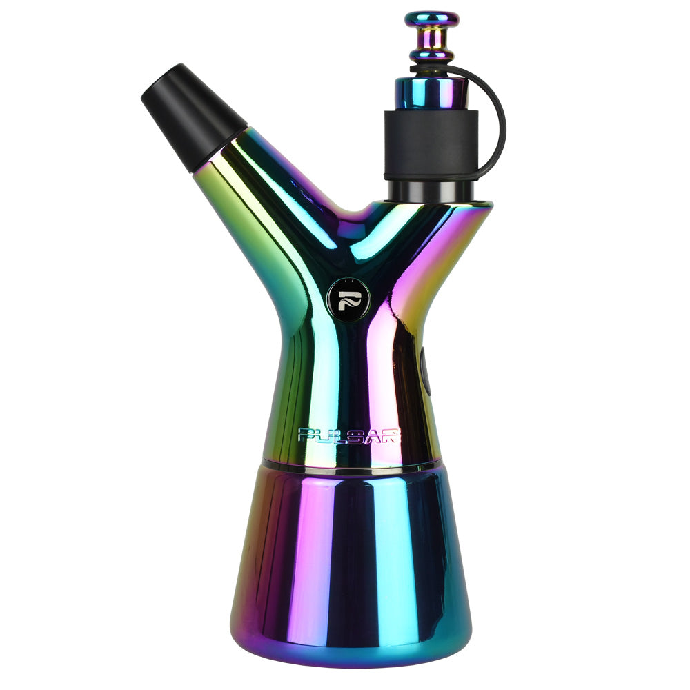 Pulsar RöK Base Jar in Full Spectrum Rainbow finish with heavy wall glass, front view on white background