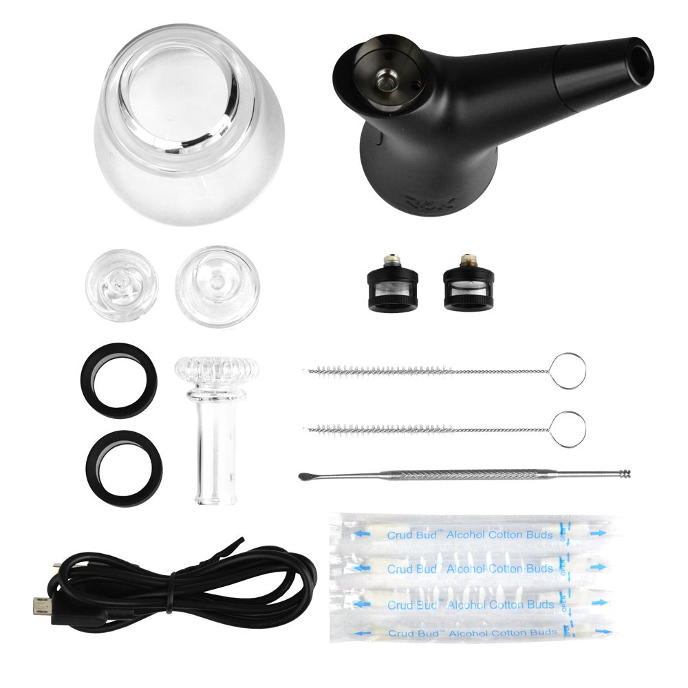 Pulsar RöK Electric Dab Rig Full Spectrum with accessories and cleaning kits on white background