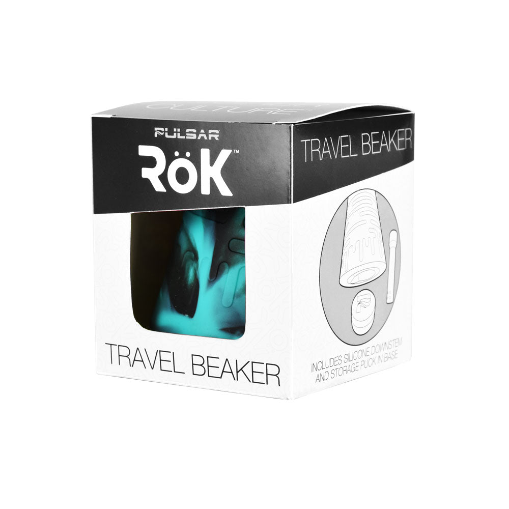 Pulsar RoK Silicone Travel Beaker packaging with visible storage puck