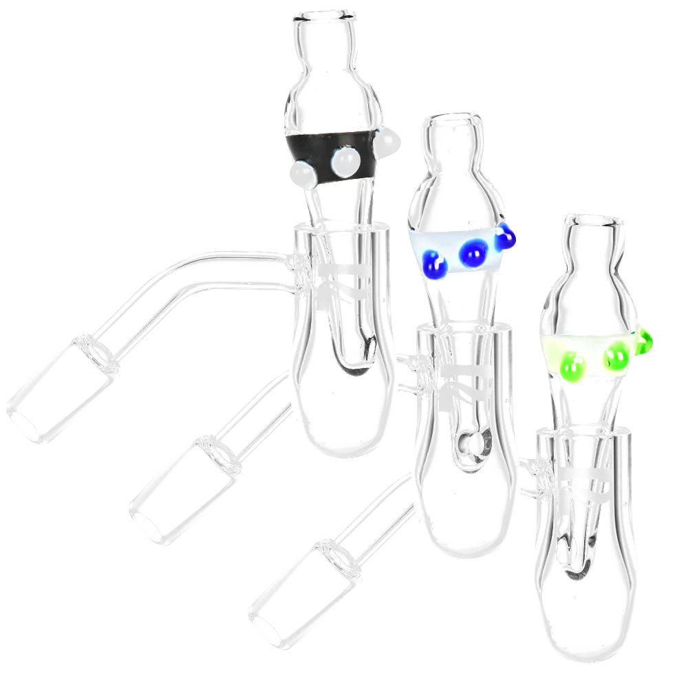 Pulsar Round Bottom Deep Bangers with Colored Caps, 45 Degree Angle, Borosilicate Glass