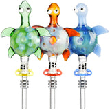 Pulsar Sea Turtle Dab Straws in Green, Orange, and Blue with Quartz Tips, Front View