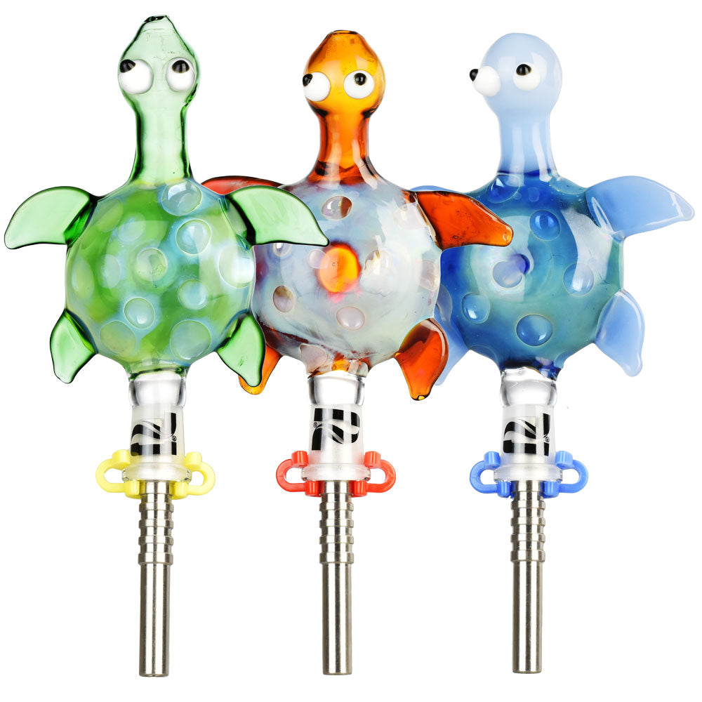 Pulsar Sea Turtle Dab Straws with Titanium Tips, 4" Borosilicate Glass, Front View