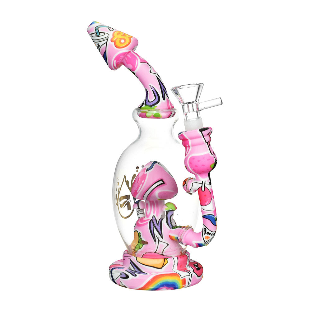Pulsar Shroom Celebration Glass Water Pipe, 8" Tall, 14mm Female, Psychedelic Mushroom Design