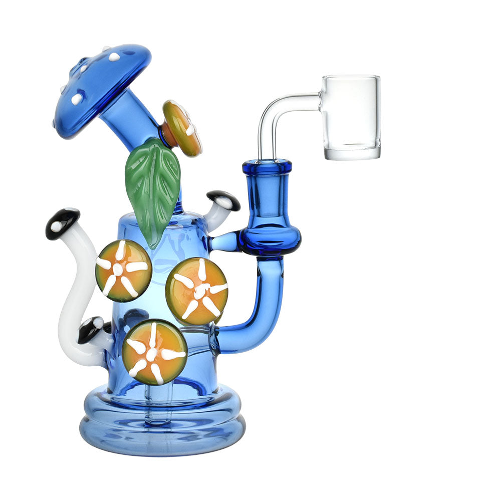 Pulsar Shroom Crazy Dab Rig with Mushroom Motifs, 6.75" Tall, 14mm Female Joint, Borosilicate Glass