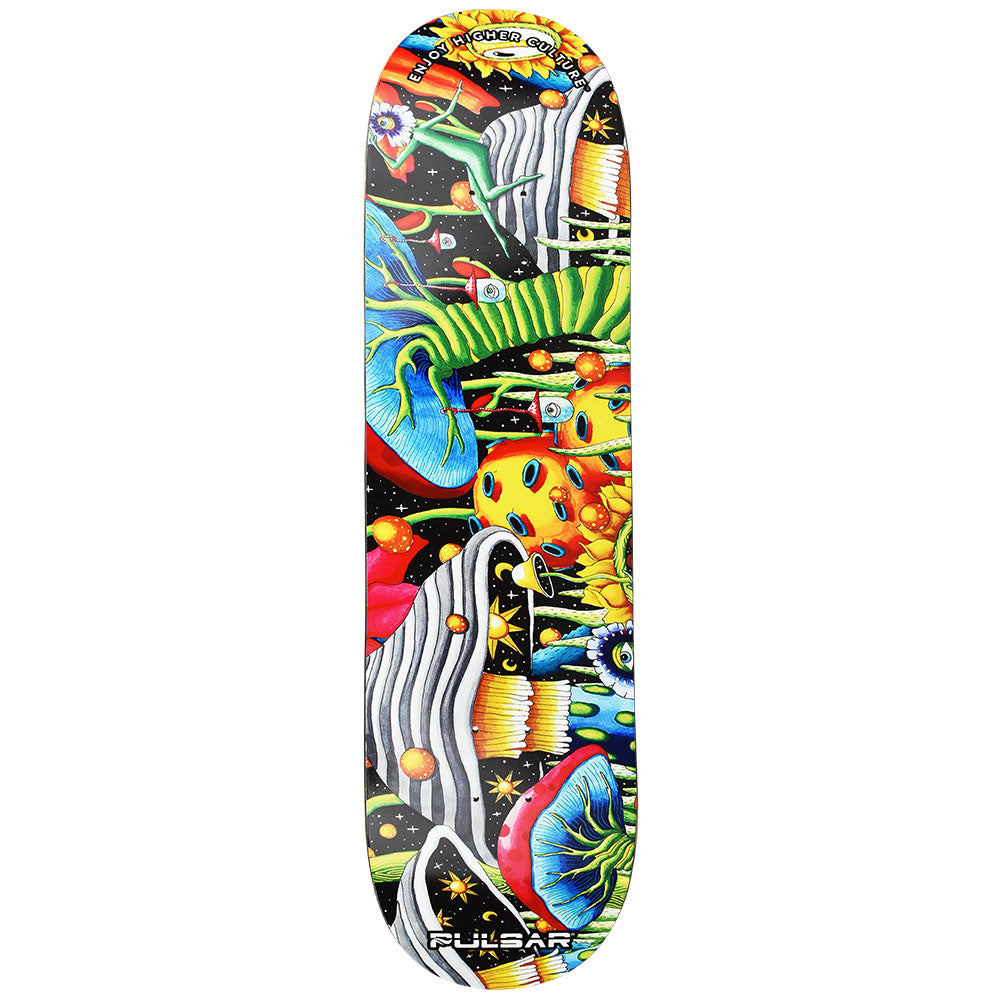 Pulsar SK8 Deck with Garden Of Cosmic Delights design, 32.5" x 8.5", vibrant artwork, front view