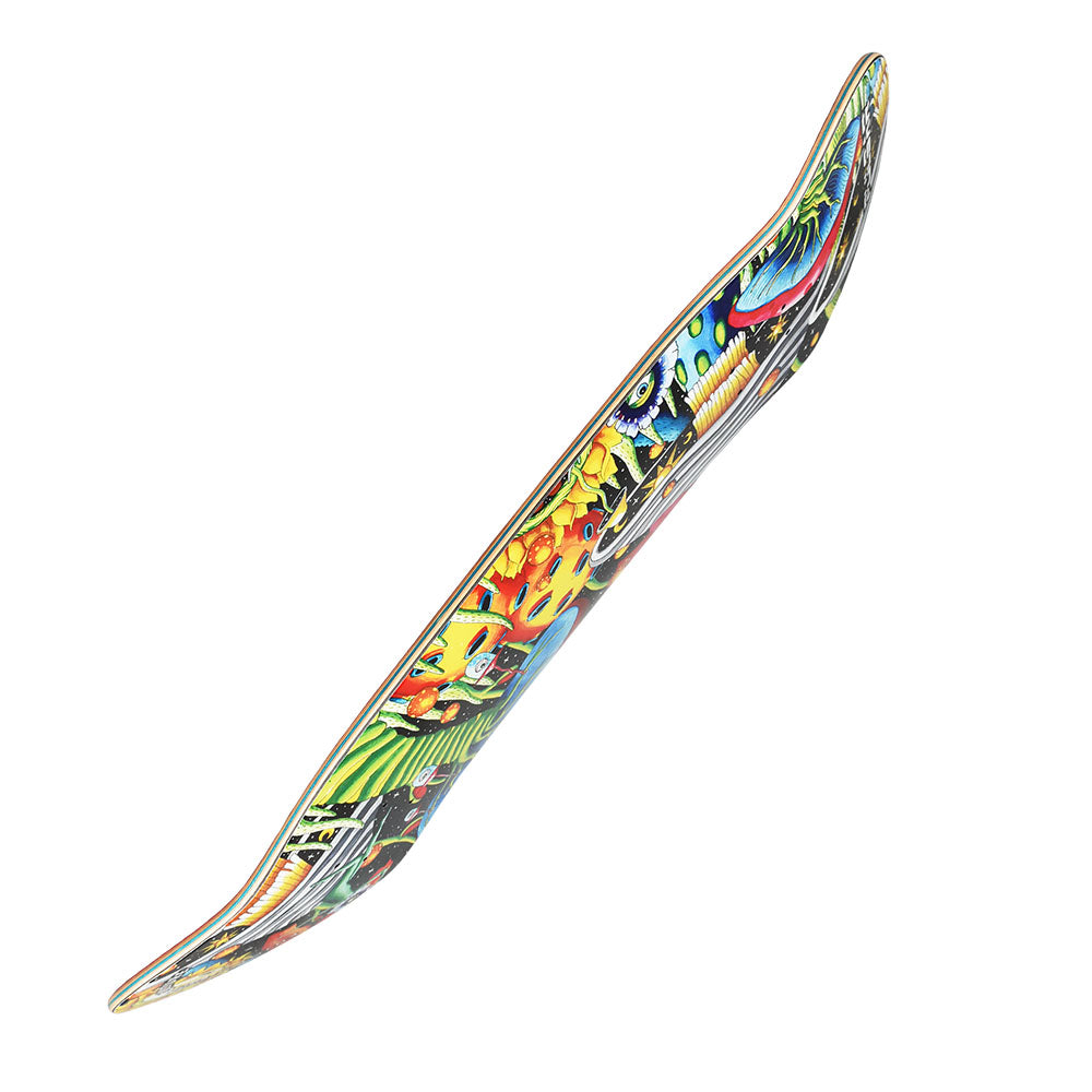 Pulsar SK8 Deck Garden of Cosmic Delights, 32.5" x 8.5" vibrant artwork, angled view on white background
