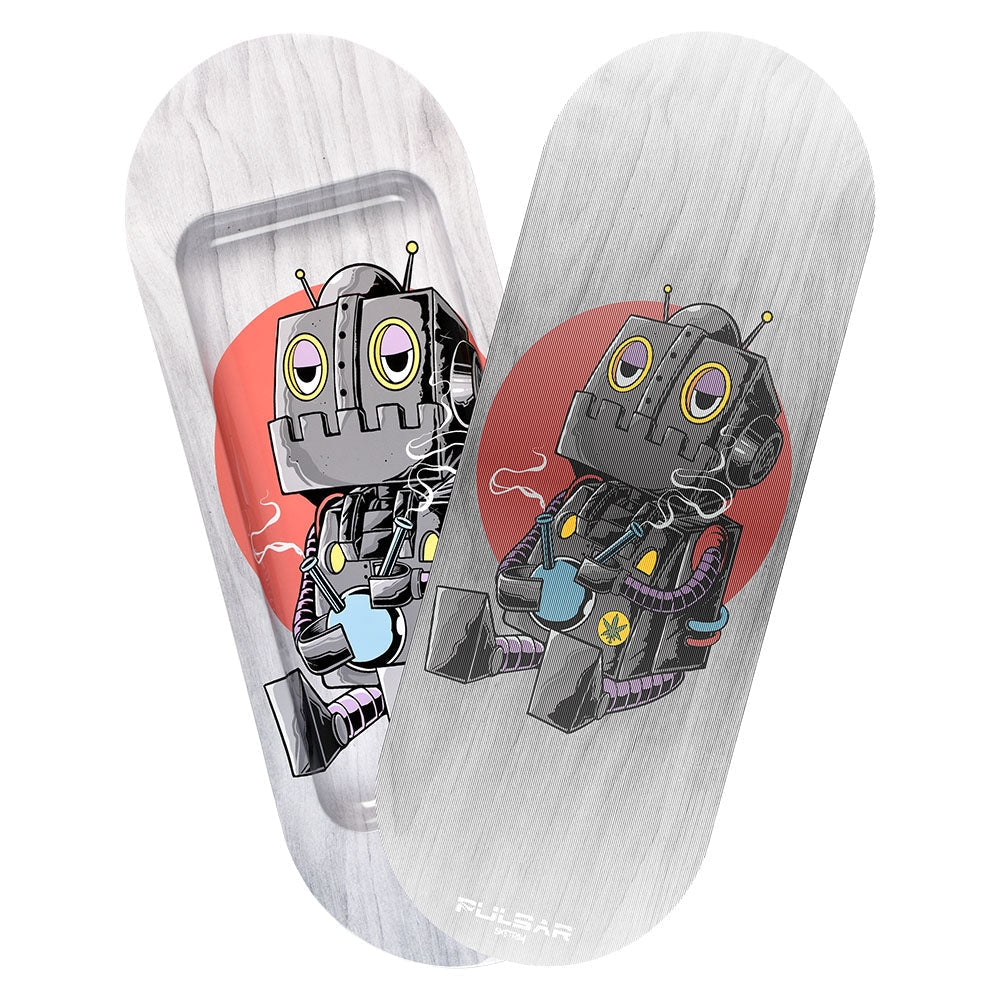 Pulsar SK8Tray Metal Rolling Tray with 3D Robot Lid, Large 7.25"x19.75" - Top View