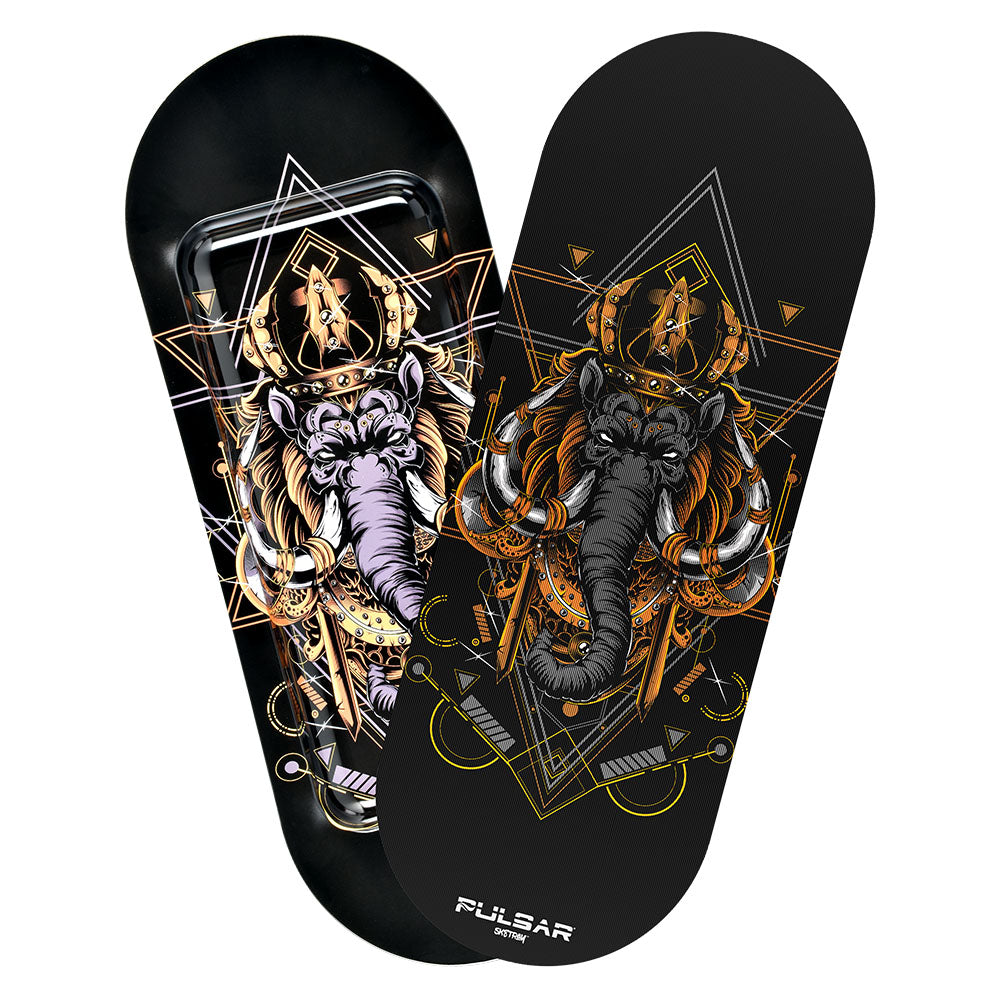 Pulsar SK8Tray Rolling Tray with 3D King Mammoth Design, Large Metal Build, Top View