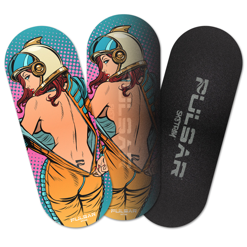 Pulsar SK8Tray Rolling Tray with Vibrant 3D Zero-G Strip Design, Large Metal Build, Top and Bottom View