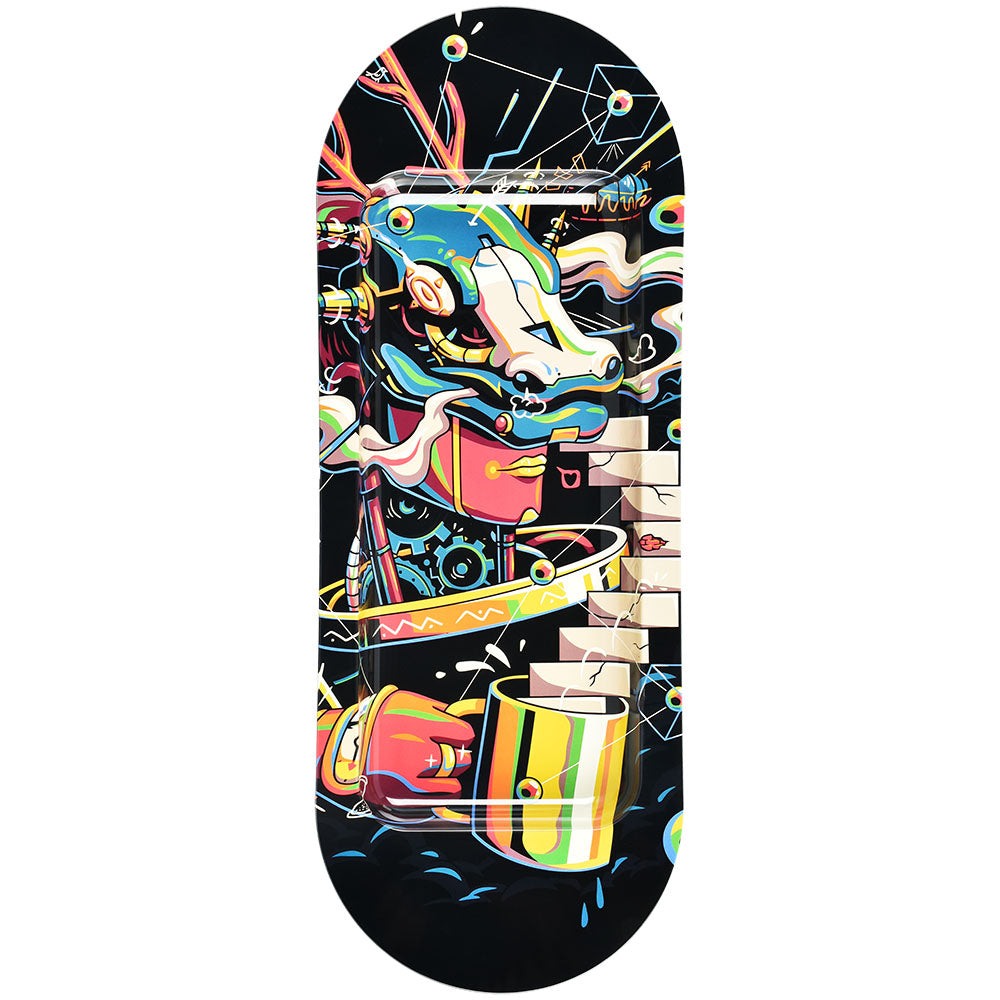 Pulsar SK8Tray Rolling Tray with 3D Dragon Coffee Break Design, Large Metal, Front View