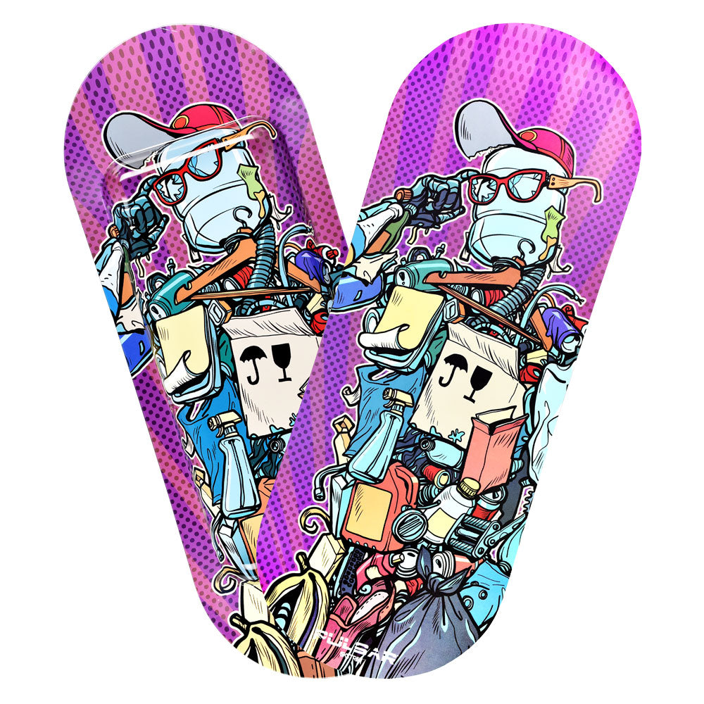 Pulsar SK8Tray Rolling Tray with Lid featuring Garbage Man design, durable metal, 19.75" x 7.25" size