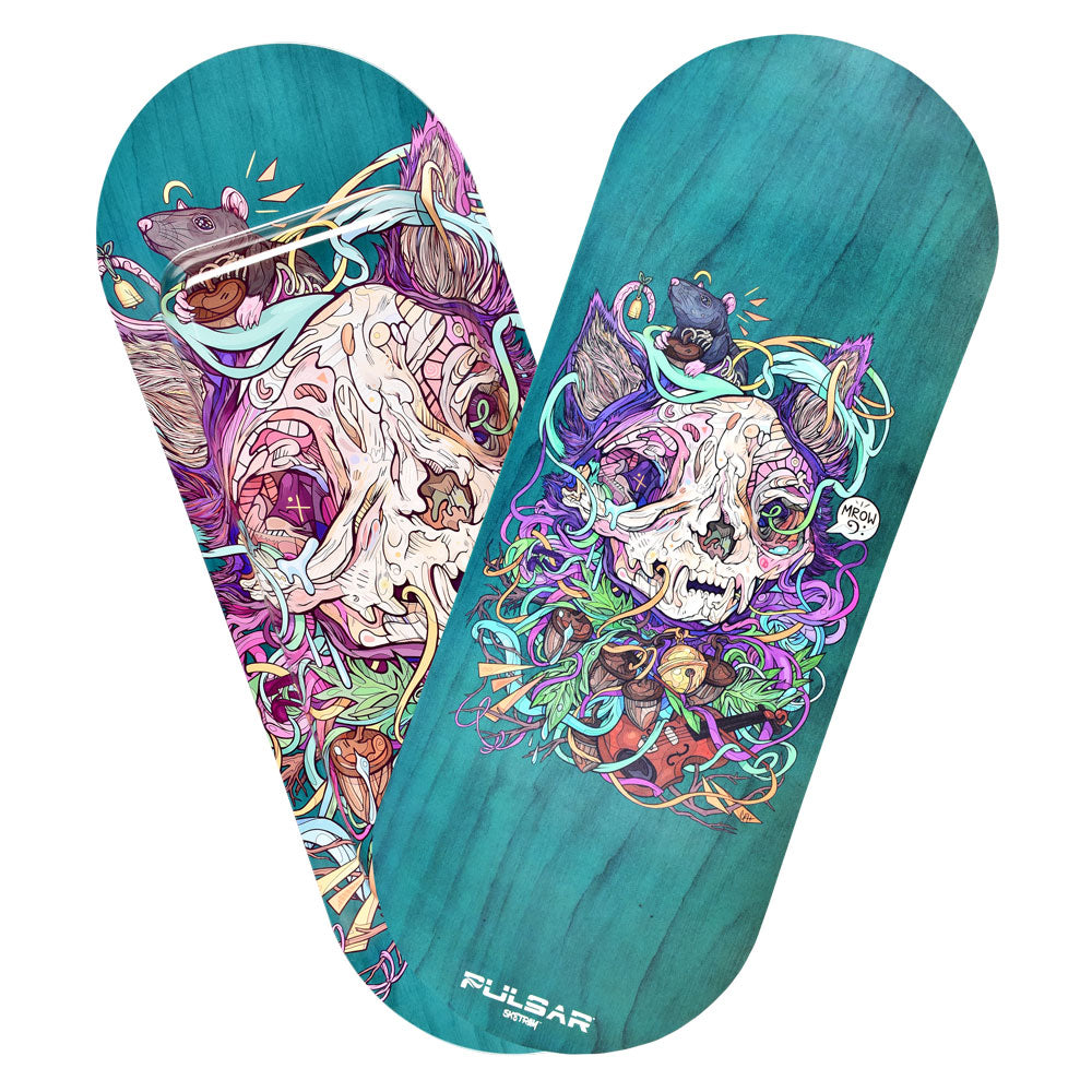 Pulsar SK8Tray Rolling Tray with Lid featuring vibrant MrOw artwork, metal, with secure lid