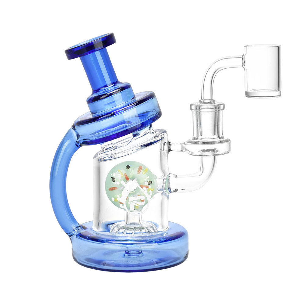 Pulsar Smoking Donuts Dab Rig in Blue, 6" Borosilicate Glass with 14mm Female Joint, Side View