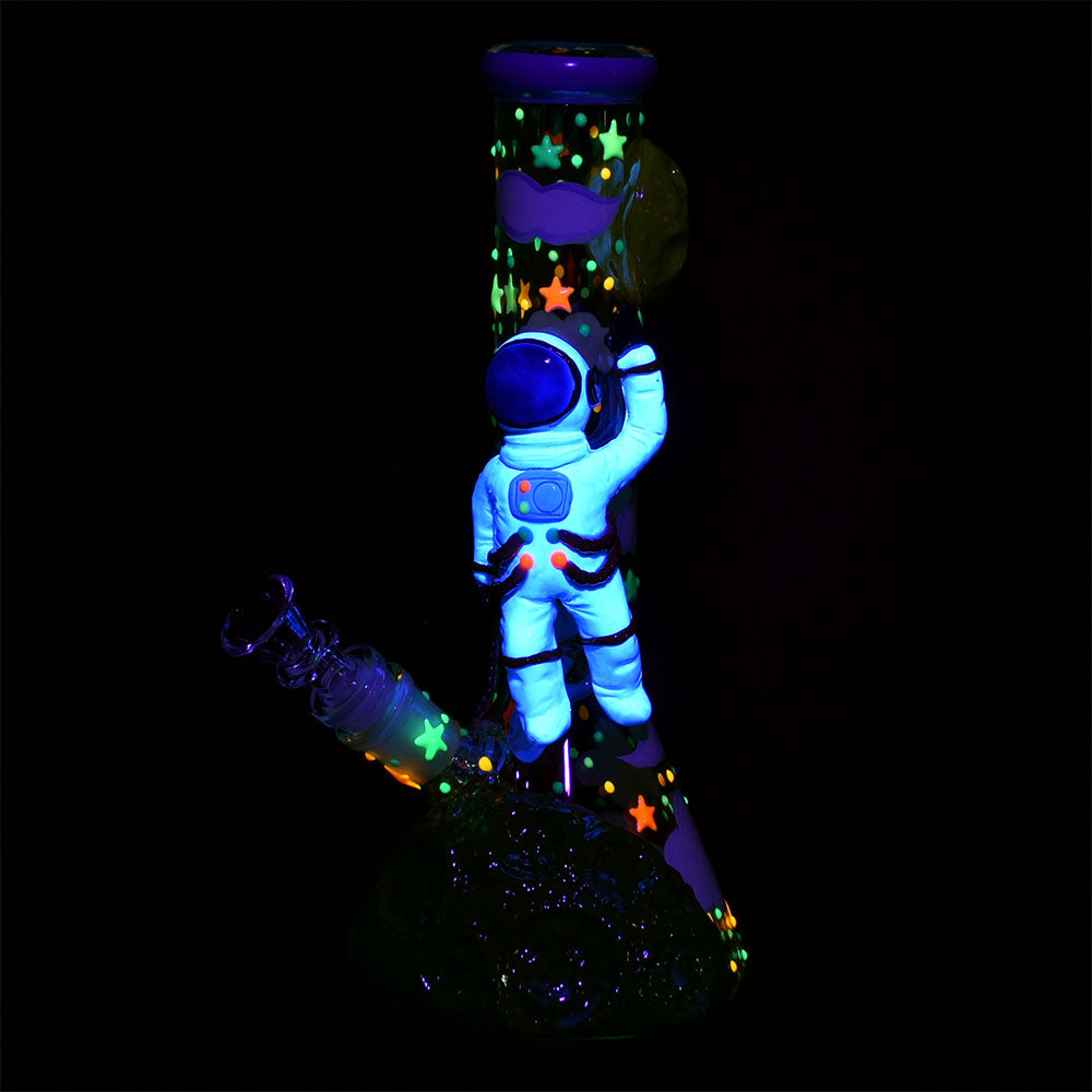 Pulsar Spaceman Beaker Water Pipe, 10 inches, 14mm Female Joint, Glow-in-the-Dark Design