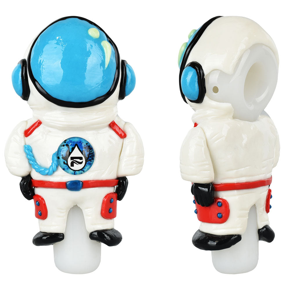 Pulsar Spaceman Hand Pipe in Borosilicate Glass, Front and Side Views