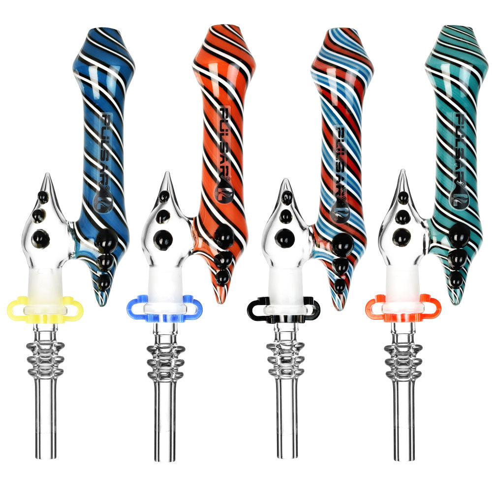 Assorted Pulsar Swirl Dual Chamber Dab Straws with Quartz Tips, 6", Front View