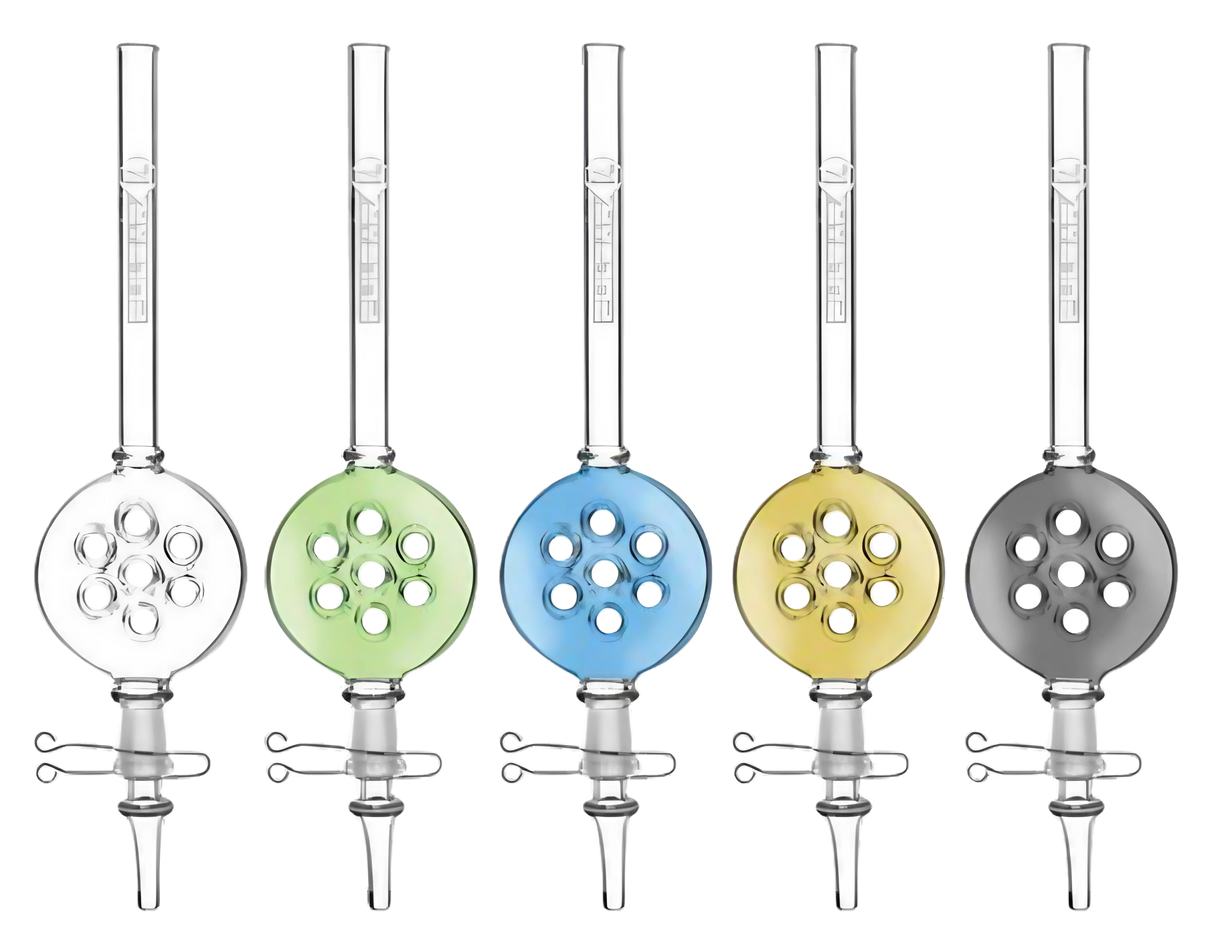 Pulsar Swiss Diffuser Vapor Straws in assorted colors, front view on reflective surface