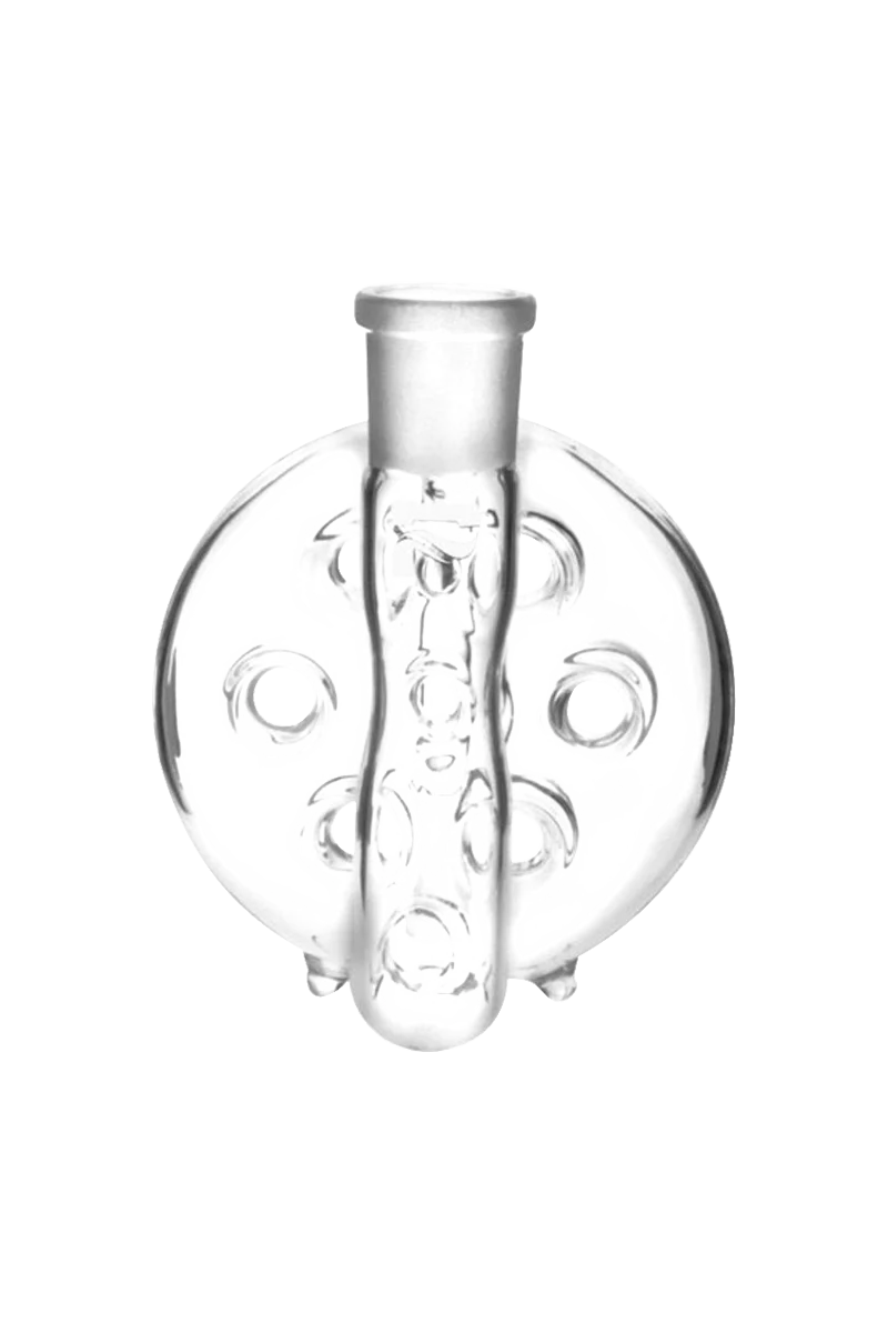 Pulsar Swiss Perc Ash Catcher in clear borosilicate glass, 90-degree joint, front view