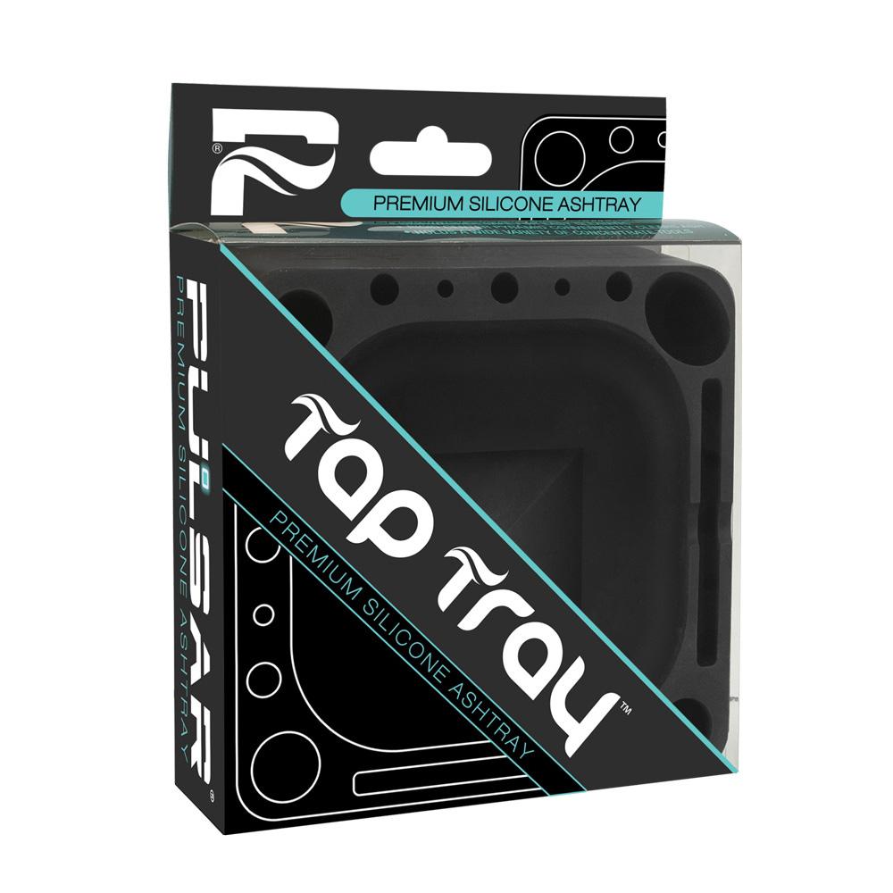 Pulsar Tap Tray in packaging, premium silicone rolling accessory for dry herbs and concentrates