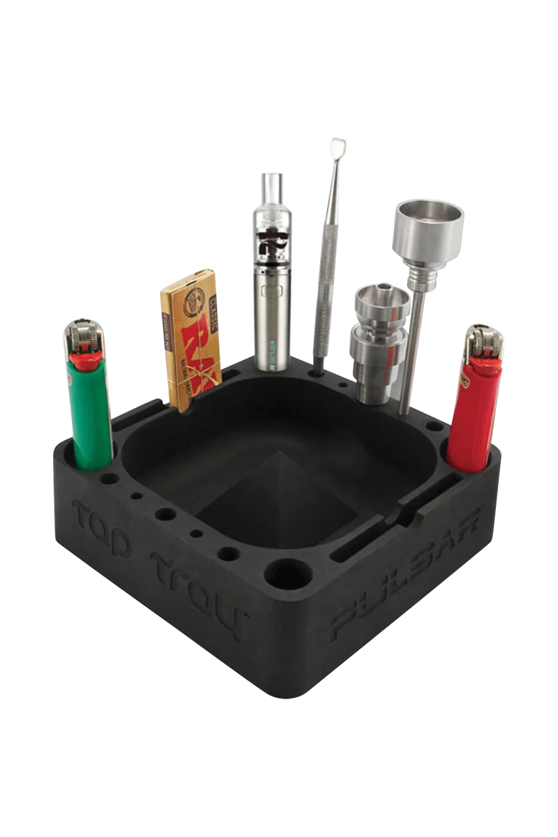 Pulsar Tap Tray silicone rolling accessory with compartments for dry herbs and concentrates