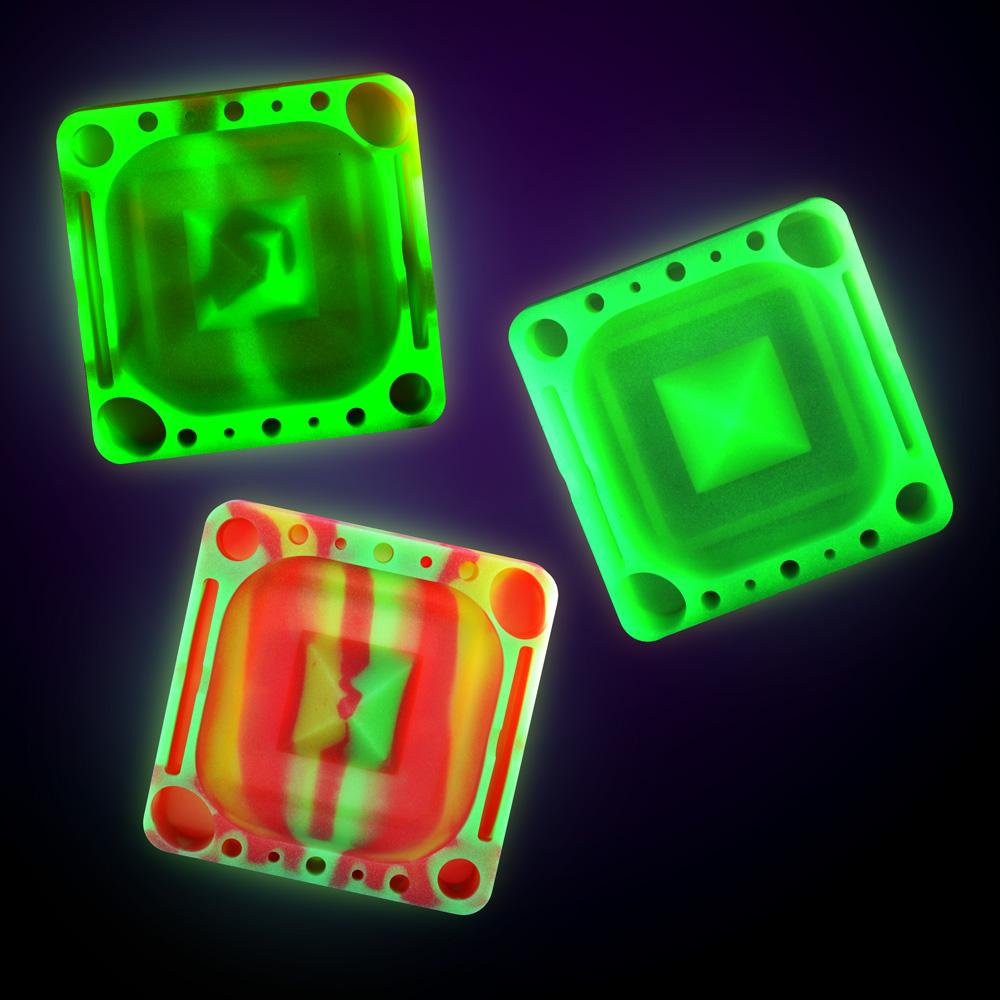 Pulsar Tap Tray silicone rolling accessories in glow-in-the-dark variant, top view