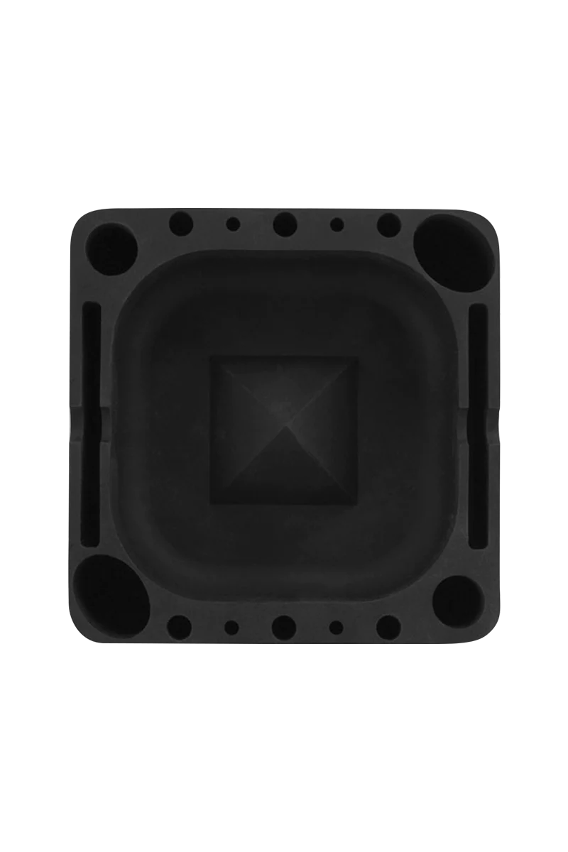 Pulsar Tap Tray in black silicone, top view, with compartments for dry herbs and concentrates