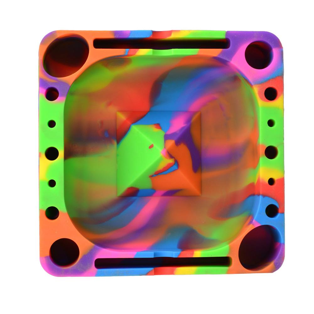 Pulsar Tap Tray in Tie Dye Silicone, 5.25" square, perfect for Rolling Accessories
