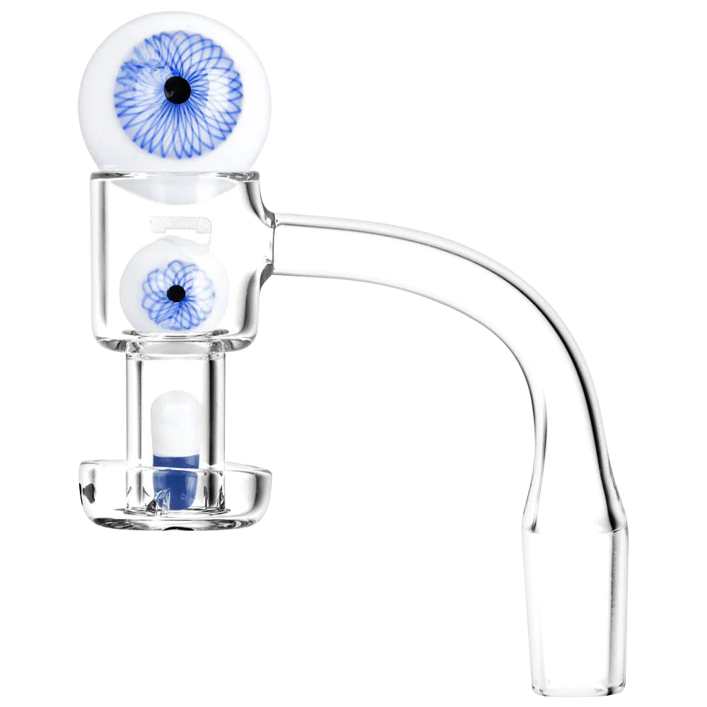 Pulsar Terp Slurper Banger Set with Blue Eye Design on Borosilicate Glass, Side View
