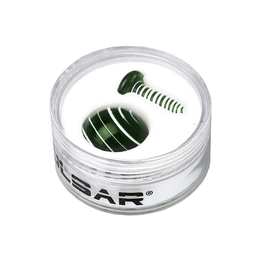 Pulsar Terp Slurper Screw & Marble Set in Clear Borosilicate, Ideal for Dab Rig Concentrates, Top View