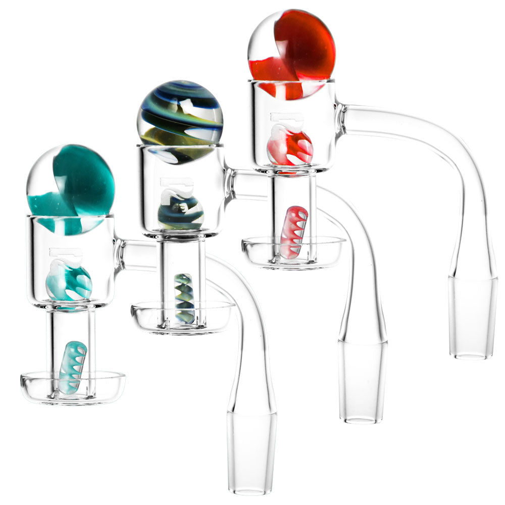 Pulsar Quartz Terp Slurper Twist Set, 4 Pack with Colorful Marble Caps, for Dab Rigs - Front View