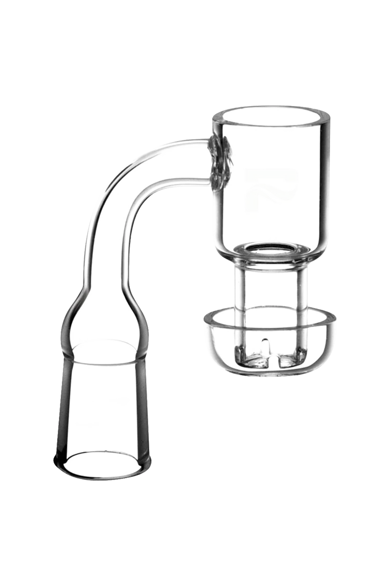 Pulsar Terp Vacuum Banger made of Quartz, clear side view on seamless white background