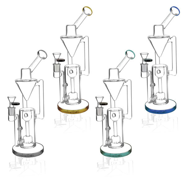 Pulsar Thinker Gravity Recycler Water Pipes in assorted colors, 13 inch, 14mm female joint, front view